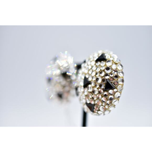JAMES ARPAD Vintage Clip On Earrings Rhinestone Crystal Black Signed NOS Bin8 - Picture 8 of 12